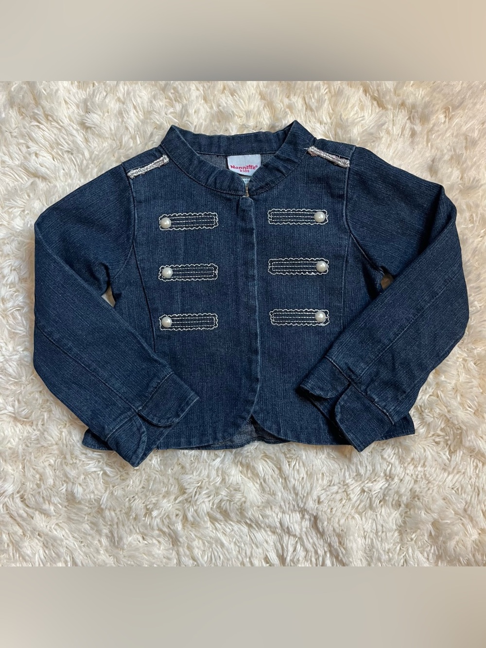 Nannette Kids Size 4t Dressy Blue Denim Jean Jacket Military-Style 100% Cotton